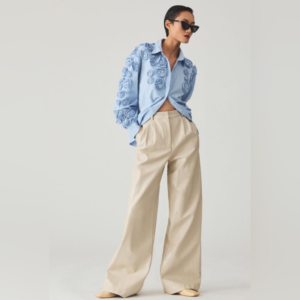 ANTHROPOLOGIE Hutch Faux Leather Wide-Leg Pants Pearl Cream New With Tags